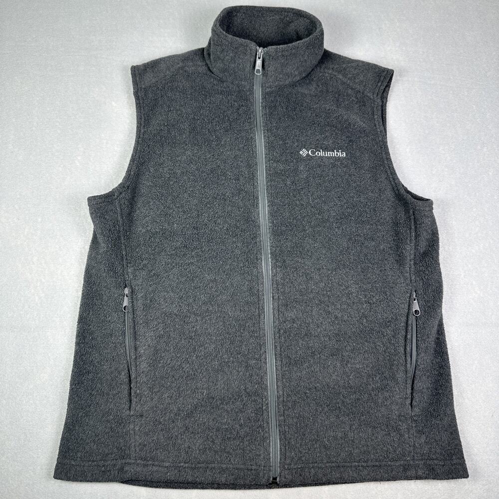 Columbia Mens Fleece Vest Size Medium Gray Full Zip with Zip Pockets